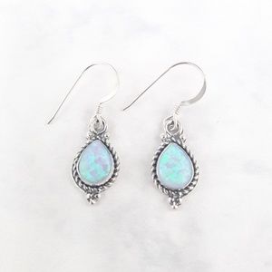 Blue opal and sterling silver dangle earrings